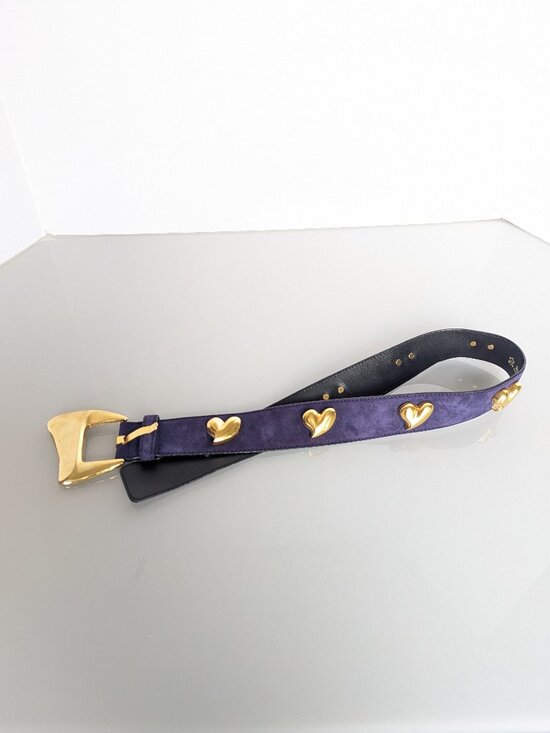 Escada Vintage Purple Suede Leather Belt Gold Tone Heart Studs 80s main image 5